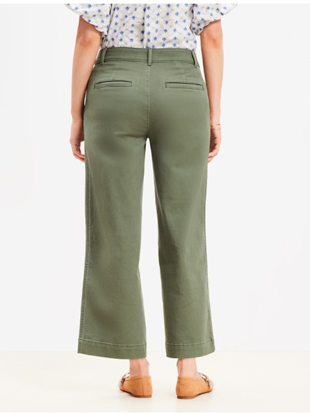 Ann Taylor LOFT The Palmer Wide Leg High Rise Twill Trouser Pant Green 14 - Picture 2 of 10